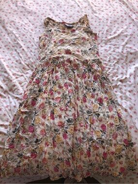 Angels Floral Midi Dress in Cream with Pink & Yellow Roses